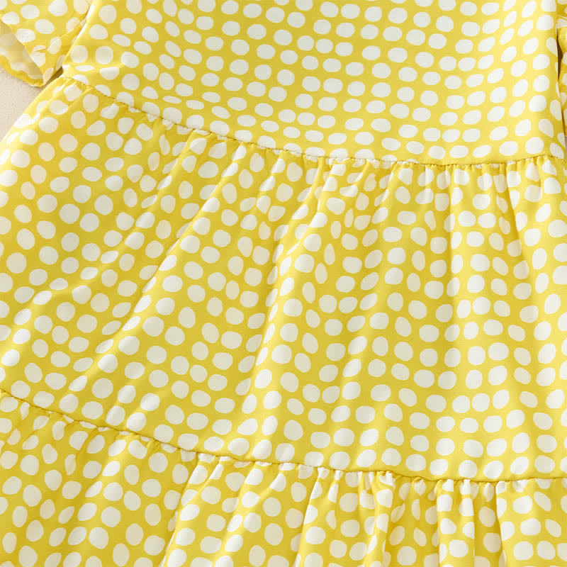 Buddha Stones Vestido de verano elegante de corte A con volantes en el bajo y manga corta hasta la rodilla, estampado de lunares. - image 21