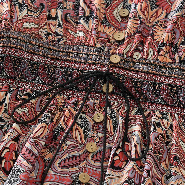 Buddha Stones Vestido largo de viscosa con mangas farol, estampado paisley y lazo en la cintura. - image 11