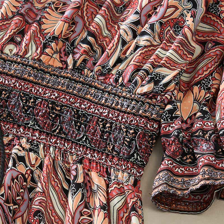Buddha Stones Vestido largo de viscosa con mangas farol, estampado paisley y lazo en la cintura. - image 13