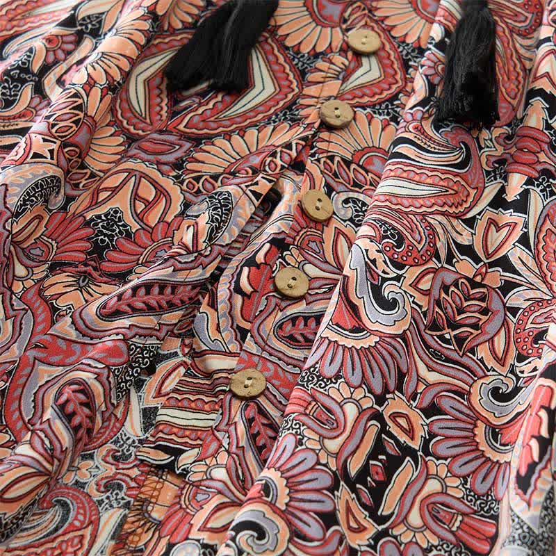Buddha Stones Vestido largo de viscosa con mangas farol, estampado paisley y lazo en la cintura. - image 14