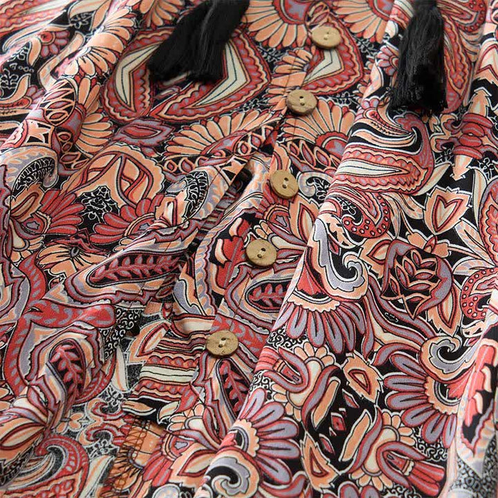 Buddha Stones Vestido largo de viscosa con mangas farol, estampado paisley y lazo en la cintura. - image 14