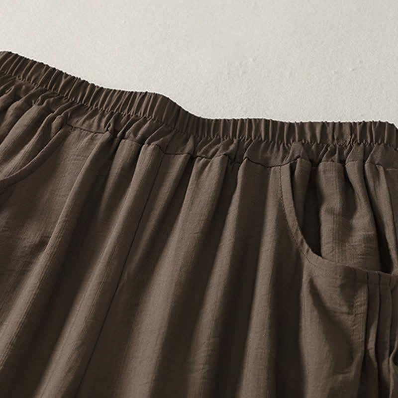 Buddha Stones Pantalones capri harem de verano para mujer, de color liso y cintura elástica. - image 1