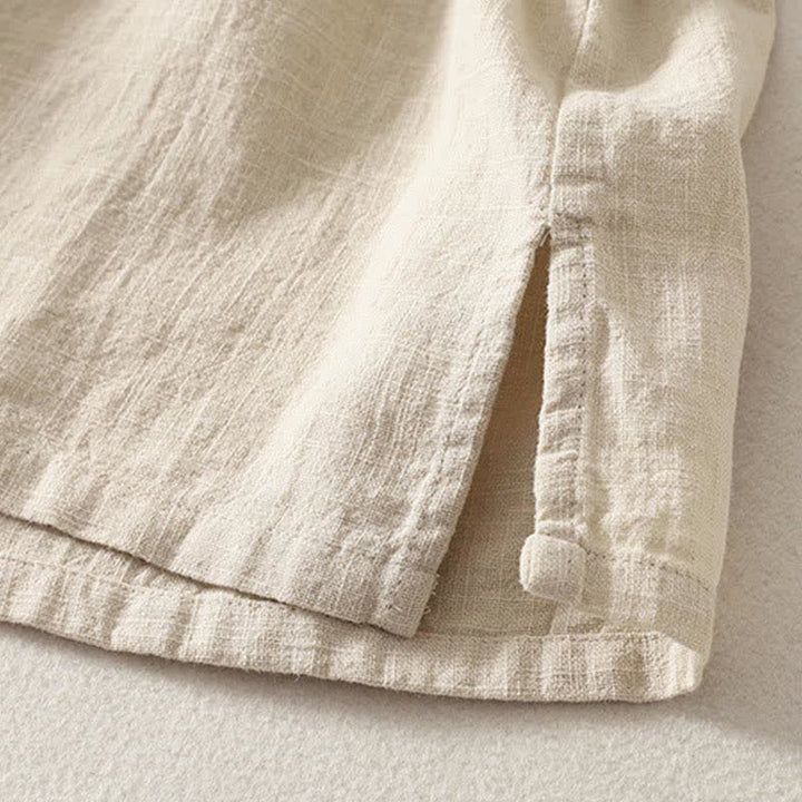 Buddha Stones Camisa de manga corta de algodón para mujer con cuello mao y botones, ideal para el verano. - image 11