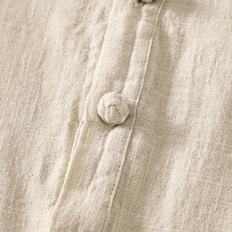 Buddha Stones Camisa de manga corta de algodón para mujer con cuello mao y botones, ideal para el verano. - image 10