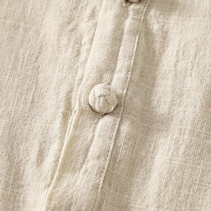 Buddha Stones Camisa de manga corta de algodón para mujer con cuello mao y botones, ideal para el verano. - image 10