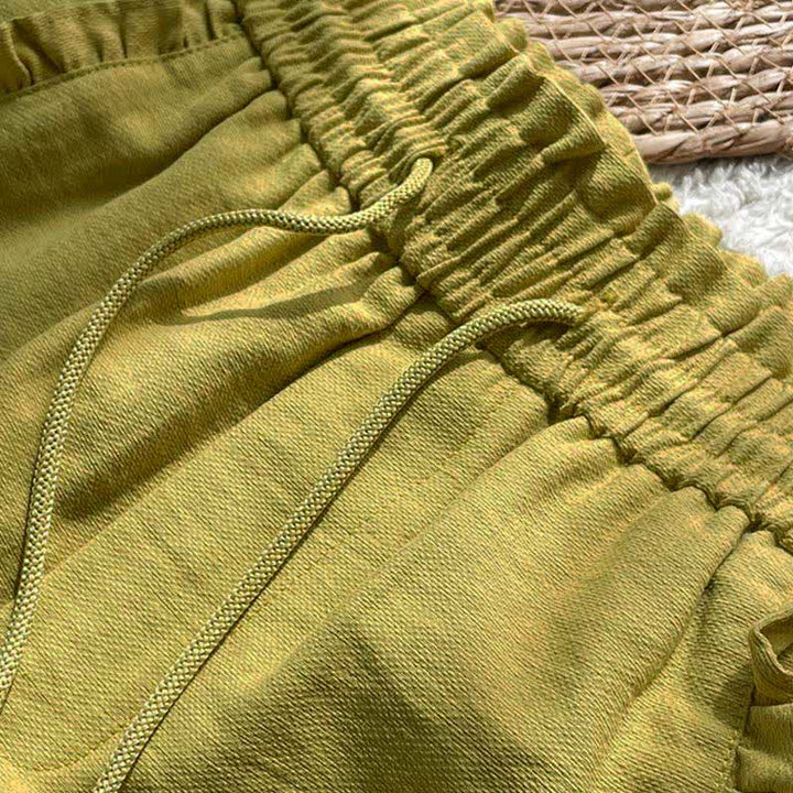 Buddha Stones Pantalones cortos de verano para mujer con cintura elástica, volantes y cordón ajustable, con bolsillos. - image 2