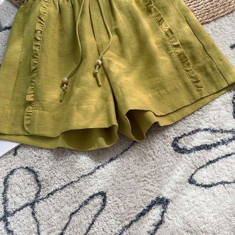 Buddha Stones Pantalones cortos de verano para mujer con cintura elástica, volantes y cordón ajustable, con bolsillos. - image 6