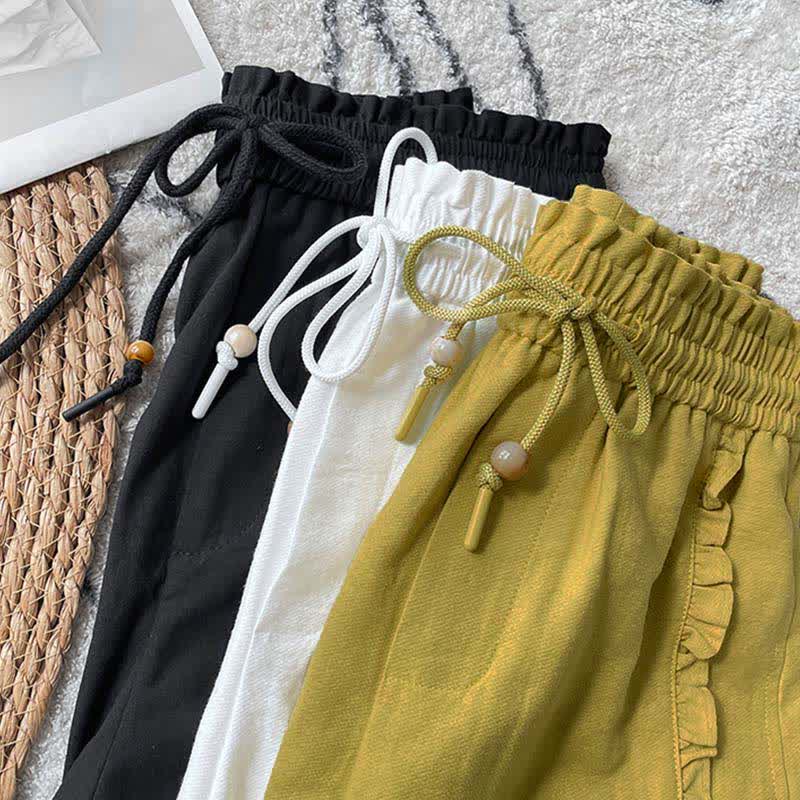 Buddha Stones Pantalones cortos de verano para mujer con cintura elástica, volantes y cordón ajustable, con bolsillos. - image 29