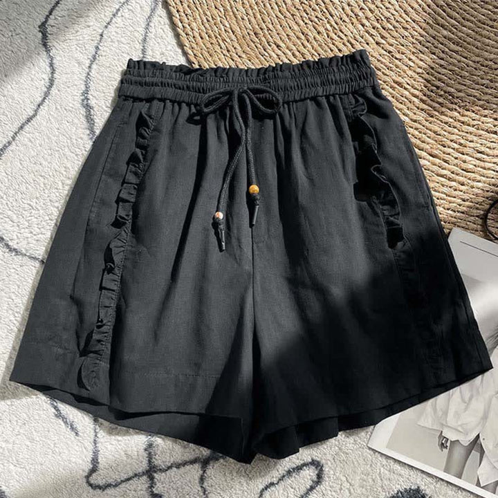 Buddha Stones Pantalones cortos de verano para mujer con cintura elástica, volantes y cordón ajustable, con bolsillos. - Negro - US8-10，UK/AU12-14，EU40-42 (2XL) - image 7
