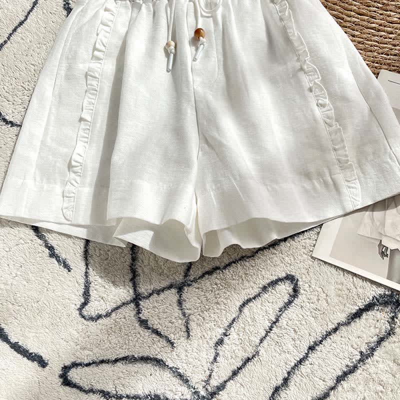 Buddha Stones Pantalones cortos de verano para mujer con cintura elástica, volantes y cordón ajustable, con bolsillos. - image 15