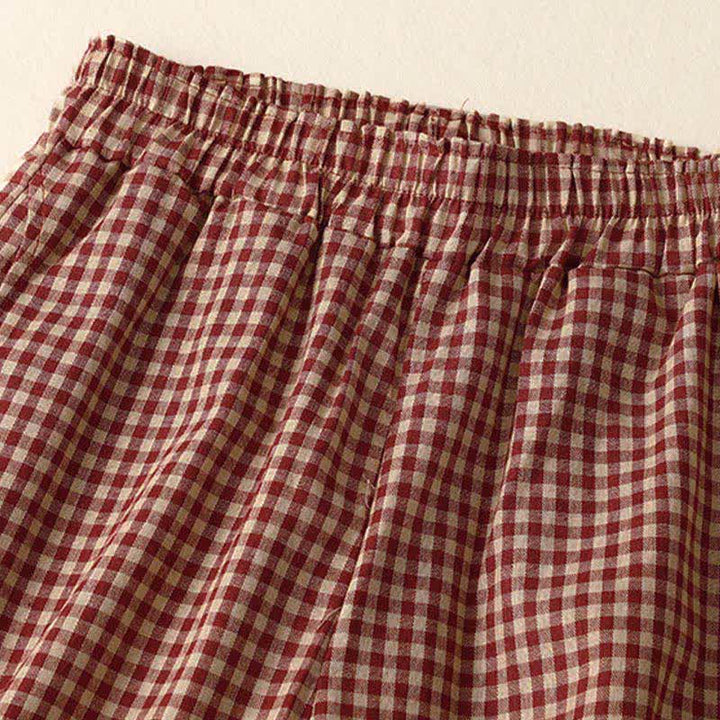 Buddha Stones Pantalones de mujer de corte cropped, ajustados, con cintura elástica y estampado a cuadros, ideales para el verano. - image 1