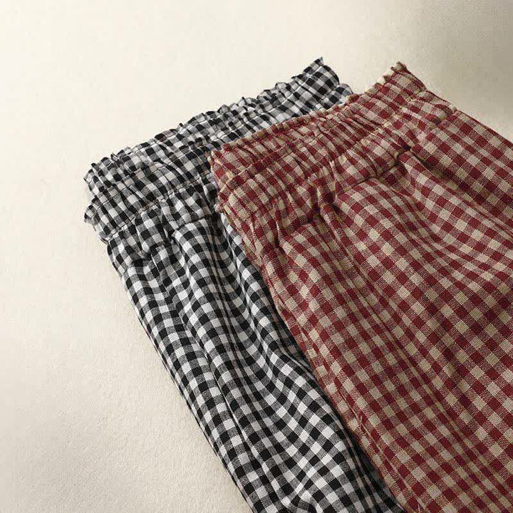 Buddha Stones Pantalones de mujer de corte cropped, ajustados, con cintura elástica y estampado a cuadros, ideales para el verano. - image 17
