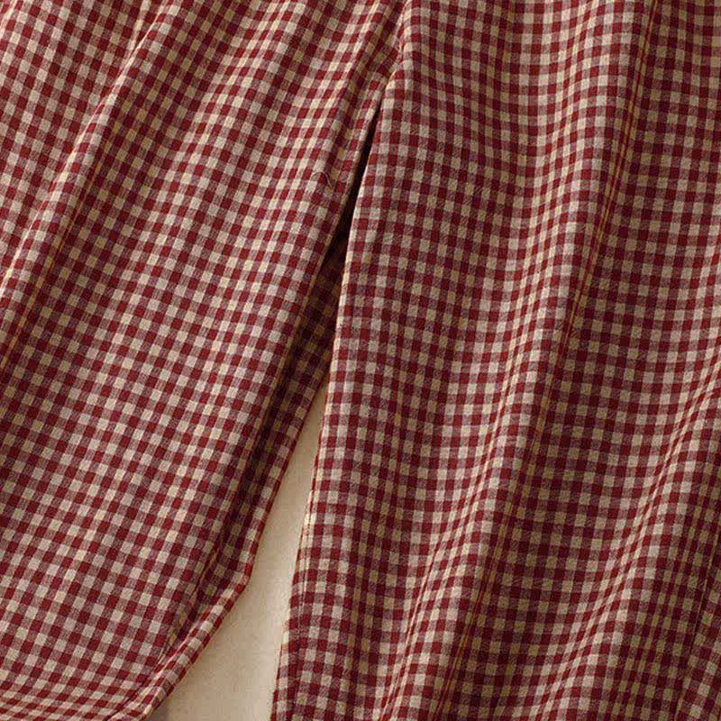 Buddha Stones Pantalones de mujer de corte cropped, ajustados, con cintura elástica y estampado a cuadros, ideales para el verano. - image 3