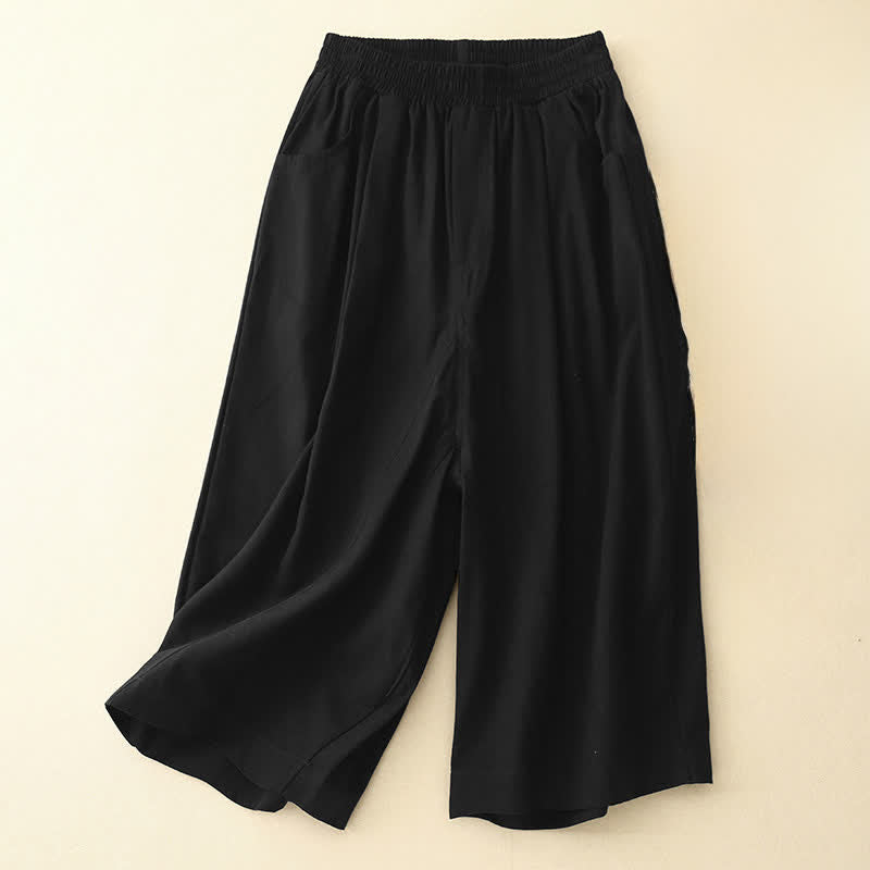 Buddha Stones Pantalones cortos de algodón para mujer con cintura elástica y bolsillos, ideales para el verano. - Negro - US8-10，UK/AU12-14，EU40-42 (2XL) - image 9