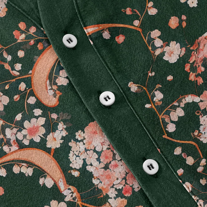 Buddha Stones Camisa Henley de algodón rosa con estampado floral, manga corta y medio botón para hombre. - image 13