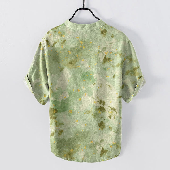 Buddha Stones Camisa de manga corta con medio botón y estampado de acuarela de algodón para hombre - image 6