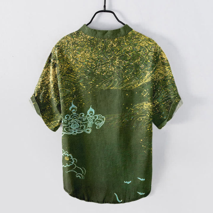Buddha Stones Camisa Henley de manga corta para hombre con estampado de salpicaduras de algodón inspirado en la galaxia. - image 6