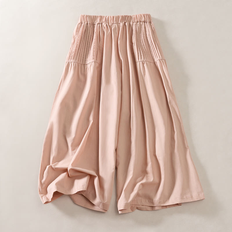 Buddha Stones Pantalones de mujer de pierna ancha, capri, con diseño plisado, cintura elástica y bolsillos, ideales para el verano. - rosa claro - US8-10，UK/AU12-14，EU40-42 (2XL) - image 0