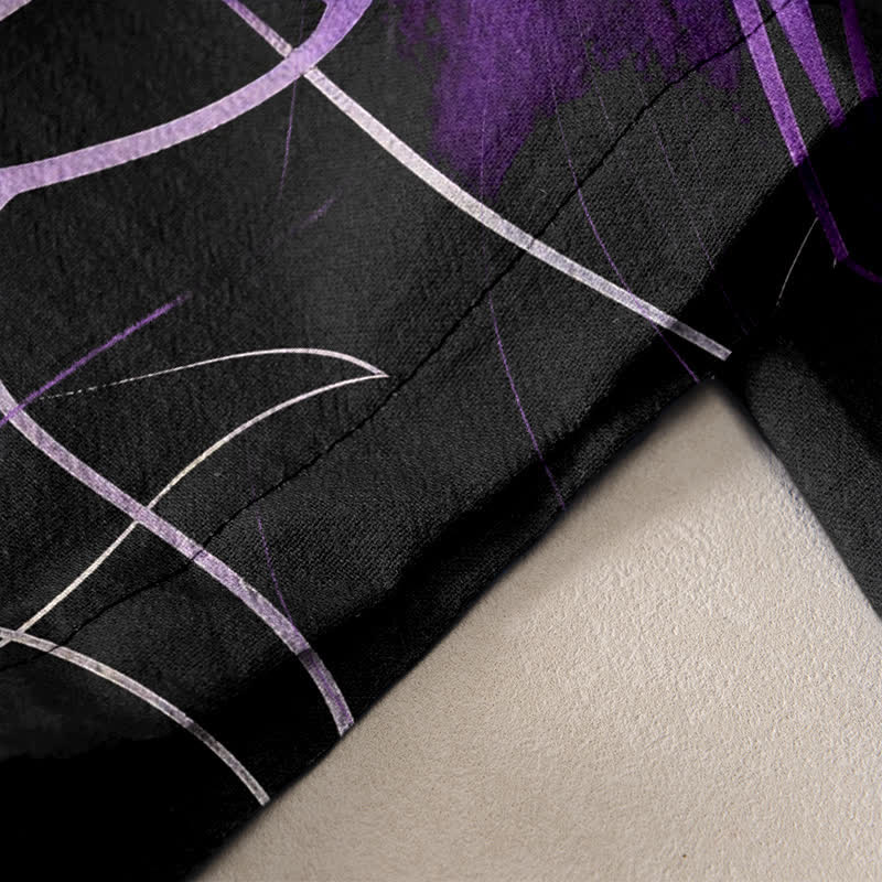 Buddha Stones Pantalones de mujer de algodón puro con estampado de loto morado, cintura elástica y bolsillos. - image 3