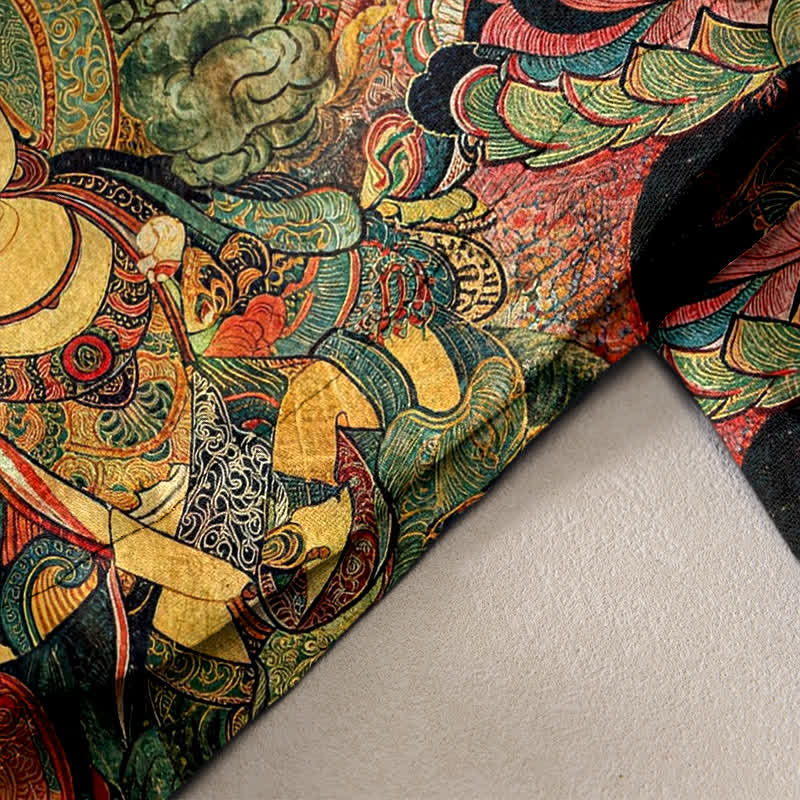 Buddha Stones Pantalones de mujer de algodón puro con cintura elástica y bolsillos, estampado de varios budas. - image 2