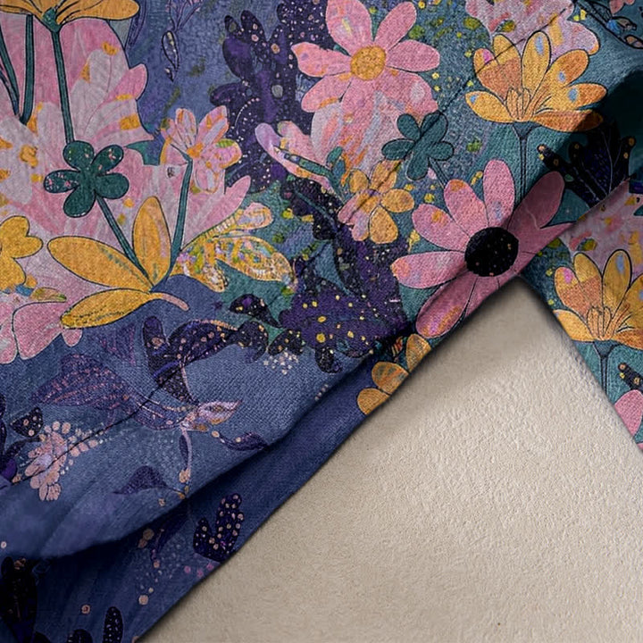 Buddha Stones Pantalones de mujer de algodón puro con estampado floral colorido, cintura elástica y bolsillos. - image 2