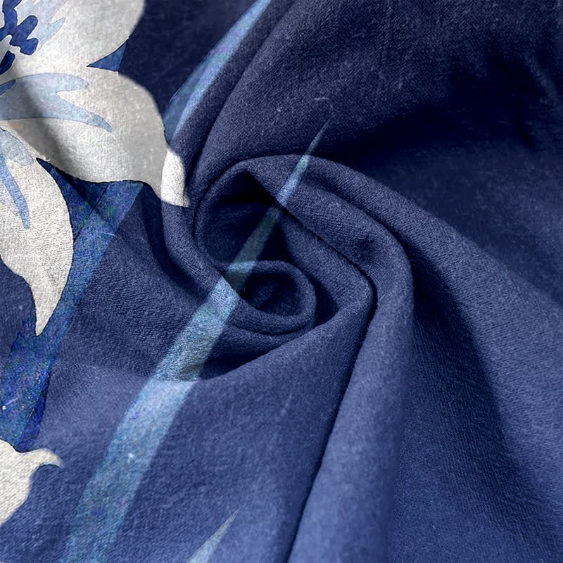 Buddha Stones Pantalones de mujer de algodón puro con estampado de lirios, cintura elástica, cordón ajustable y bolsillos. - image 2