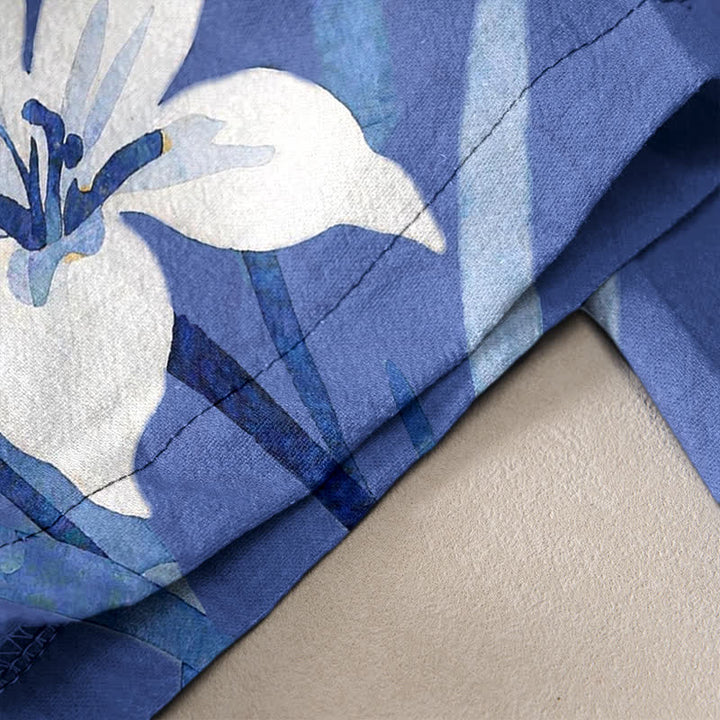 Buddha Stones Pantalones de mujer de algodón puro con estampado de lirios, cintura elástica, cordón ajustable y bolsillos. - image 3