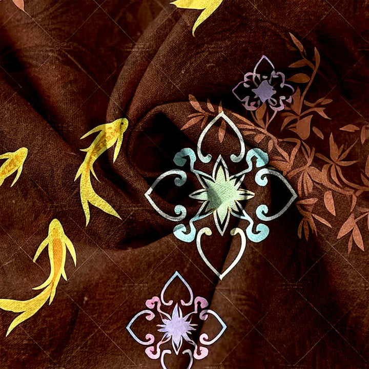 Buddha Stones Pantalones de mujer de algodón con cordón ajustable y estampado geométrico de peces koi, con bolsillos. - image 5