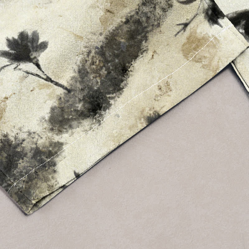 Buddha Stones Pantalones de mujer de algodón puro con cordón elástico y estampado floral de acuarela, con bolsillos. - image 1