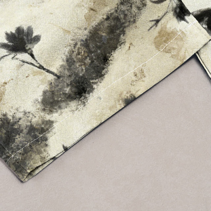 Buddha Stones Pantalones de mujer de algodón puro con cordón elástico y estampado floral de acuarela, con bolsillos. - image 1