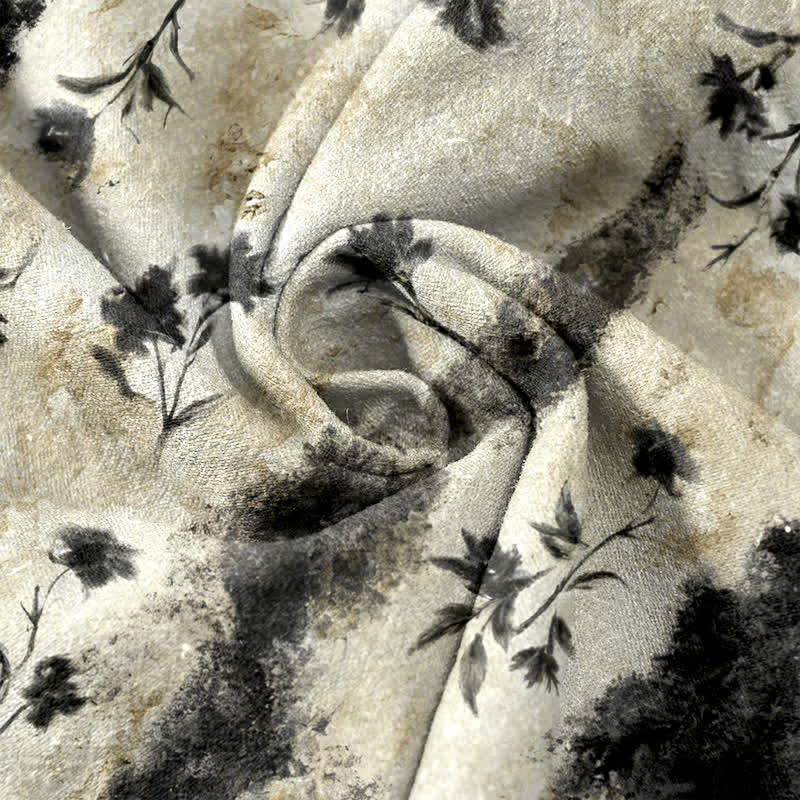 Buddha Stones Pantalones de mujer de algodón puro con cordón elástico y estampado floral de acuarela, con bolsillos. - image 2