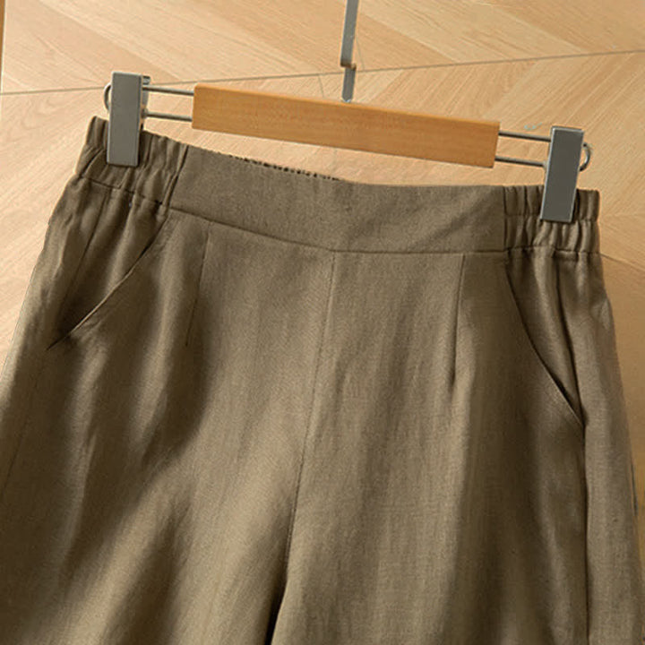 Buddha Stones Pantalones largos de mujer de primavera con cintura elástica alta, pernera ancha y bolsillos laterales. - image 2