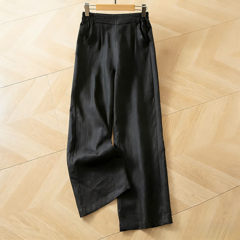 Buddha Stones Pantalones largos de mujer de primavera con cintura elástica alta, pernera ancha y bolsillos laterales. - Negro - US8-10，UK/AU12-14，EU40-42 (2XL) - image 28