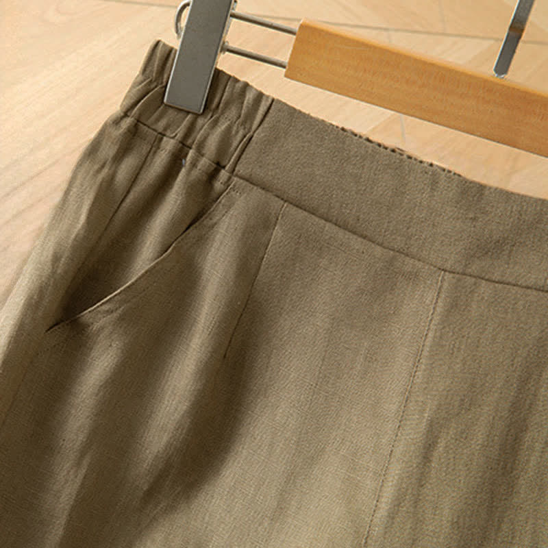 Buddha Stones Pantalones largos de mujer de primavera con cintura elástica alta, pernera ancha y bolsillos laterales. - image 4