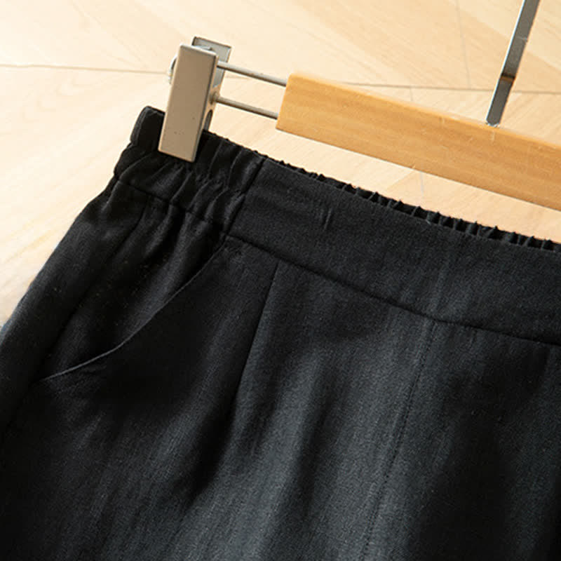 Buddha Stones Pantalones largos de mujer de primavera con cintura elástica alta, pernera ancha y bolsillos laterales. - image 33