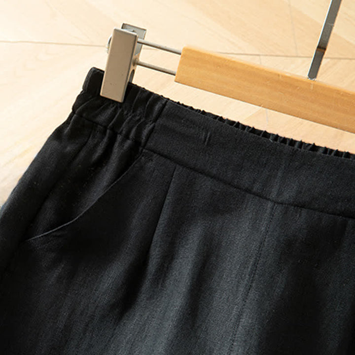 Buddha Stones Pantalones largos de mujer de primavera con cintura elástica alta, pernera ancha y bolsillos laterales. - image 33