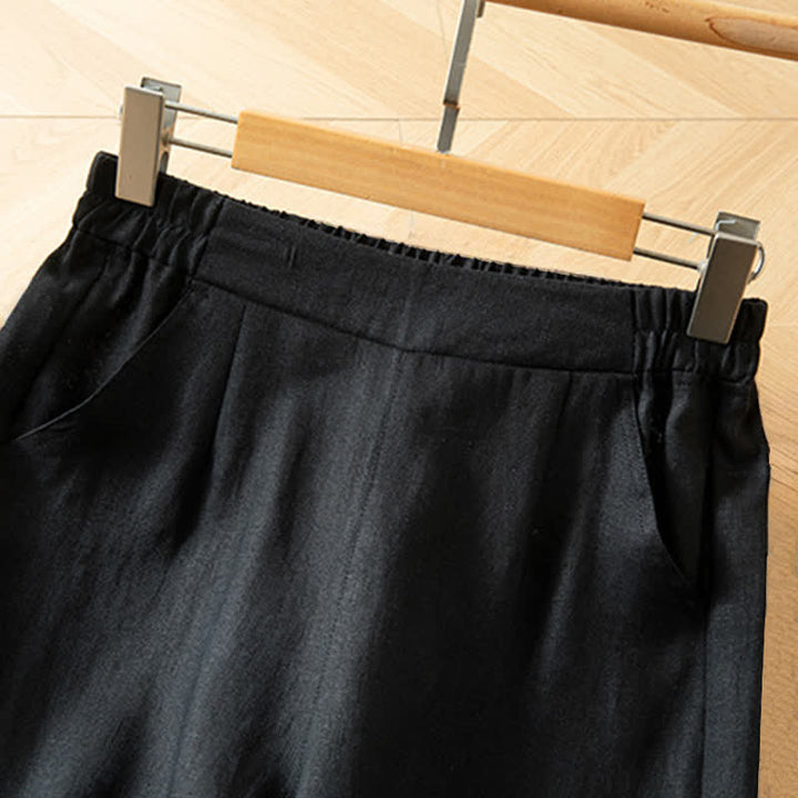 Buddha Stones Pantalones largos de mujer de primavera con cintura elástica alta, pernera ancha y bolsillos laterales. - image 30