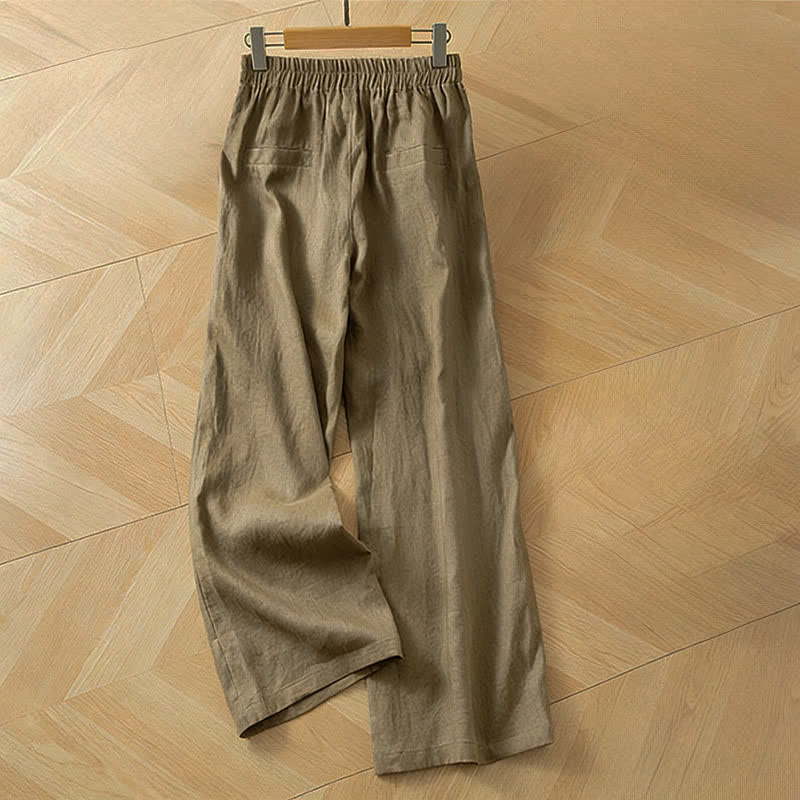 Buddha Stones Pantalones largos de mujer de primavera con cintura elástica alta, pernera ancha y bolsillos laterales. - image 1