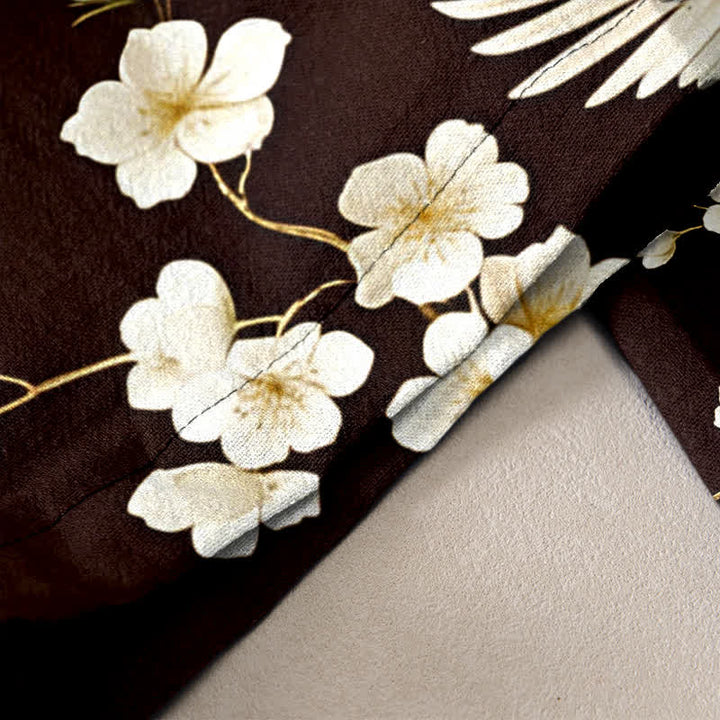 Buddha Stones Pantalones de mujer de algodón puro con estampado de grullas y flores de ciruelo, cintura elástica y bolsillos. - image 6