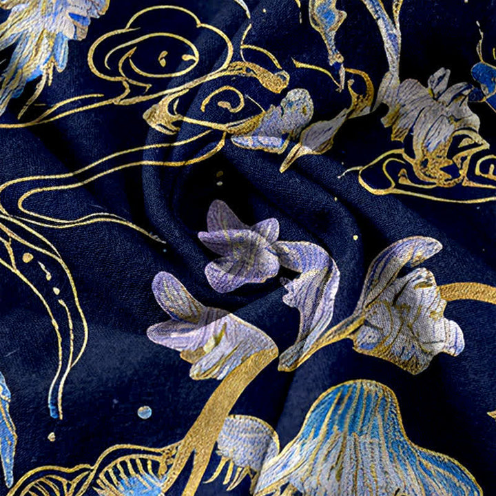 Buddha Stones Pantalones de mujer de algodón puro con cintura elástica y estampado de medusas, con bolsillos. - image 2