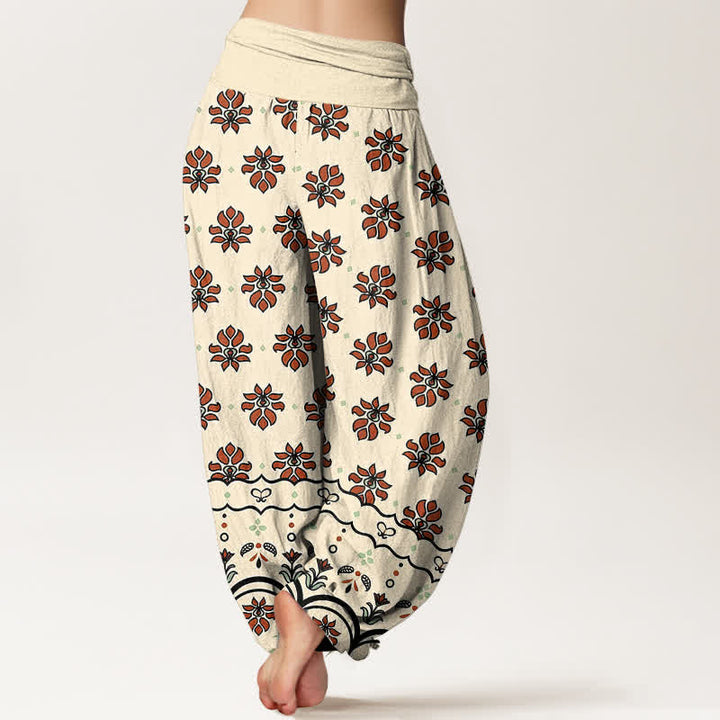 Buddha Stones Pantalones harem de mujer de algodón puro con estampado floral y cintura elástica alta. - image 1
