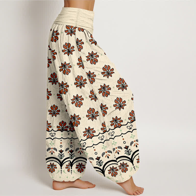 Buddha Stones Pantalones harem de mujer de algodón puro con estampado floral y cintura elástica alta. - image 2