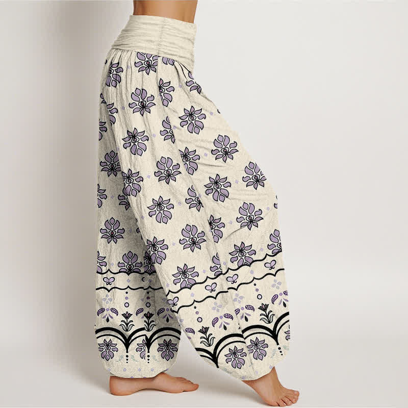 Buddha Stones Pantalones harem de mujer de algodón puro con estampado floral y cintura elástica alta. - image 7