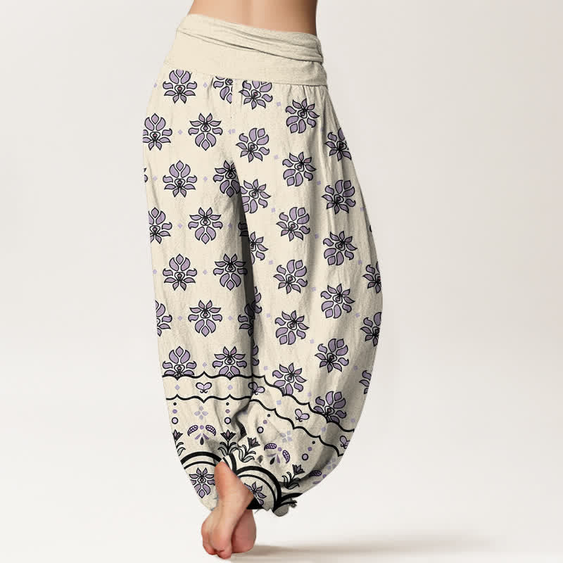 Buddha Stones Pantalones harem de mujer de algodón puro con estampado floral y cintura elástica alta. - image 6