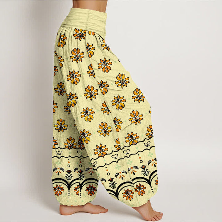 Buddha Stones Pantalones harem de mujer de algodón puro con estampado floral y cintura elástica alta. - image 10