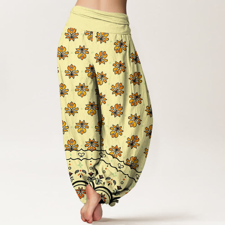 Buddha Stones Pantalones harem de mujer de algodón puro con estampado floral y cintura elástica alta. - image 9