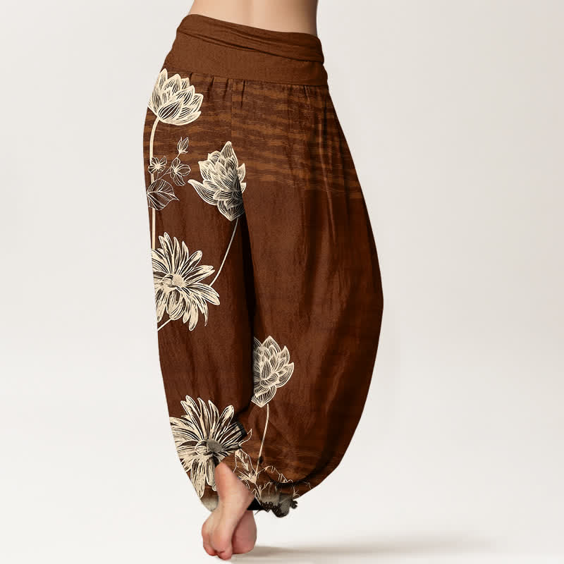 Buddha Stones Pantalones harem de algodón para mujer con diseño Lotus de talle alto. - image 6