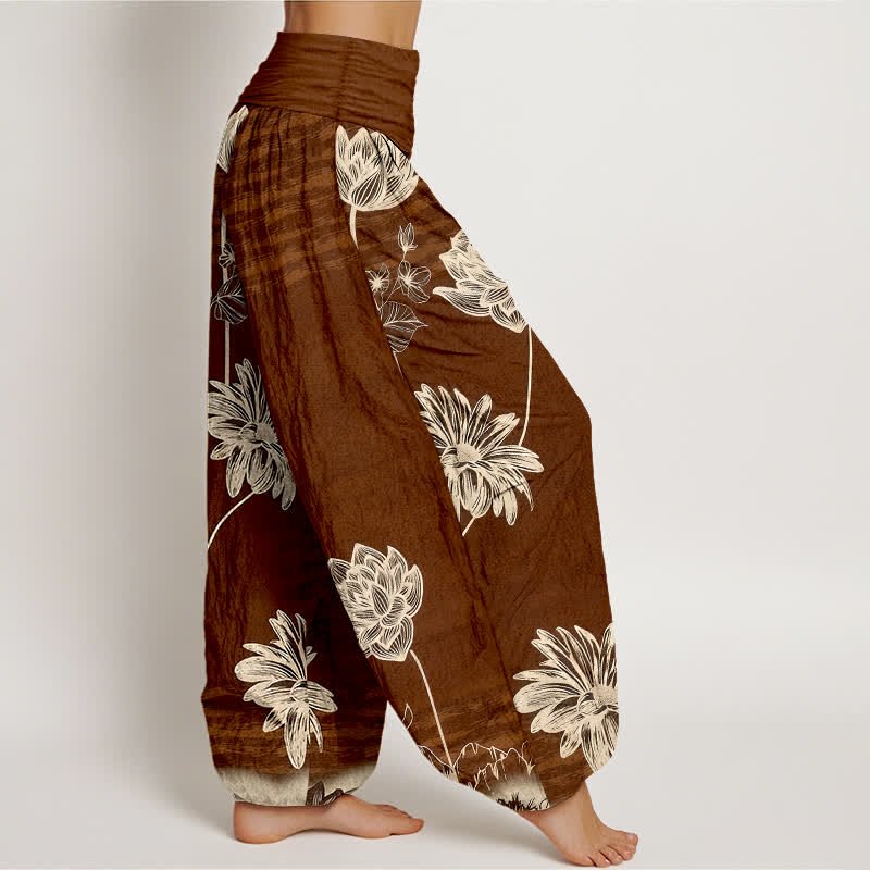 Buddha Stones Pantalones harem de algodón para mujer con diseño Lotus de talle alto. - image 7