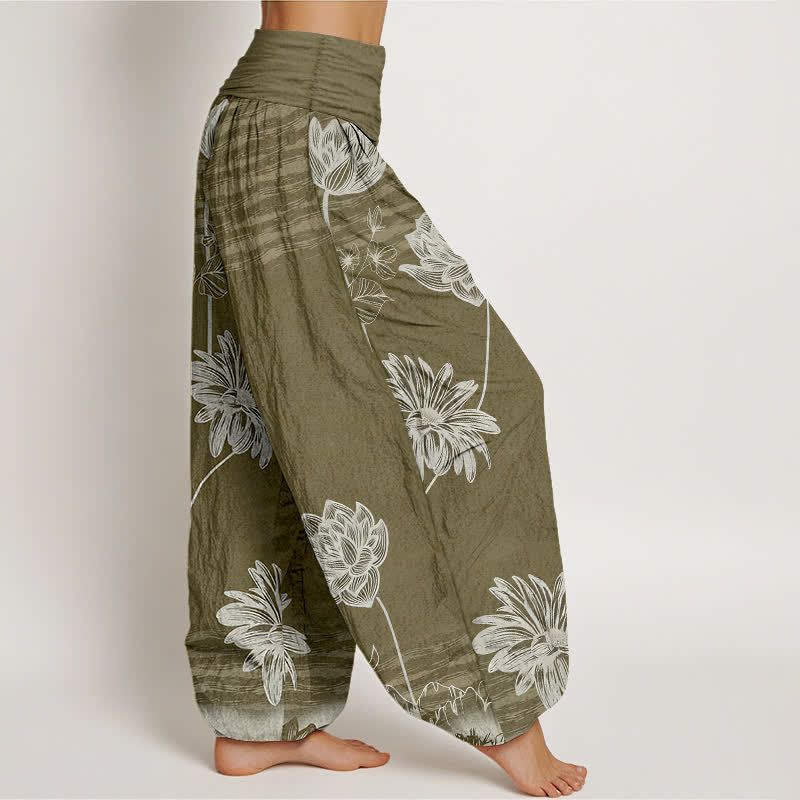 Buddha Stones Pantalones harem de algodón para mujer con diseño Lotus de talle alto. - image 10