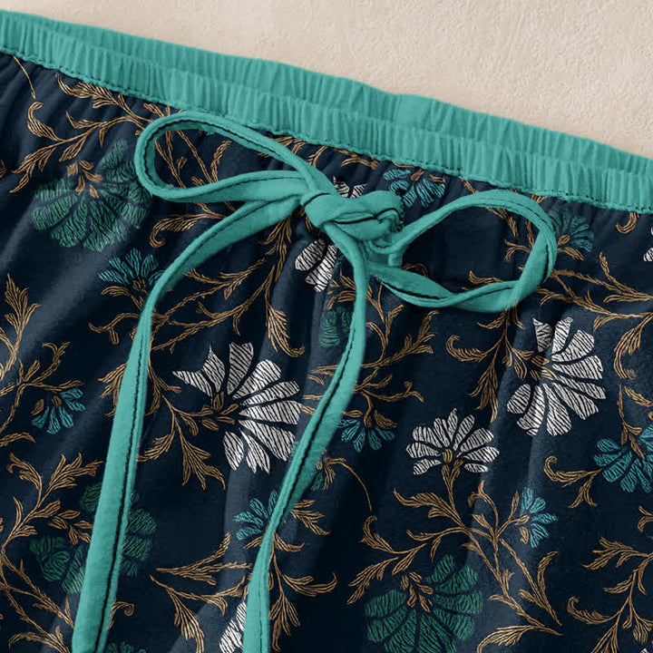 Buddha Stones Pantalones de algodón para mujer con cintura elástica, cordón ajustable y estampado de flores y enredaderas, con bolsillos. - image 5